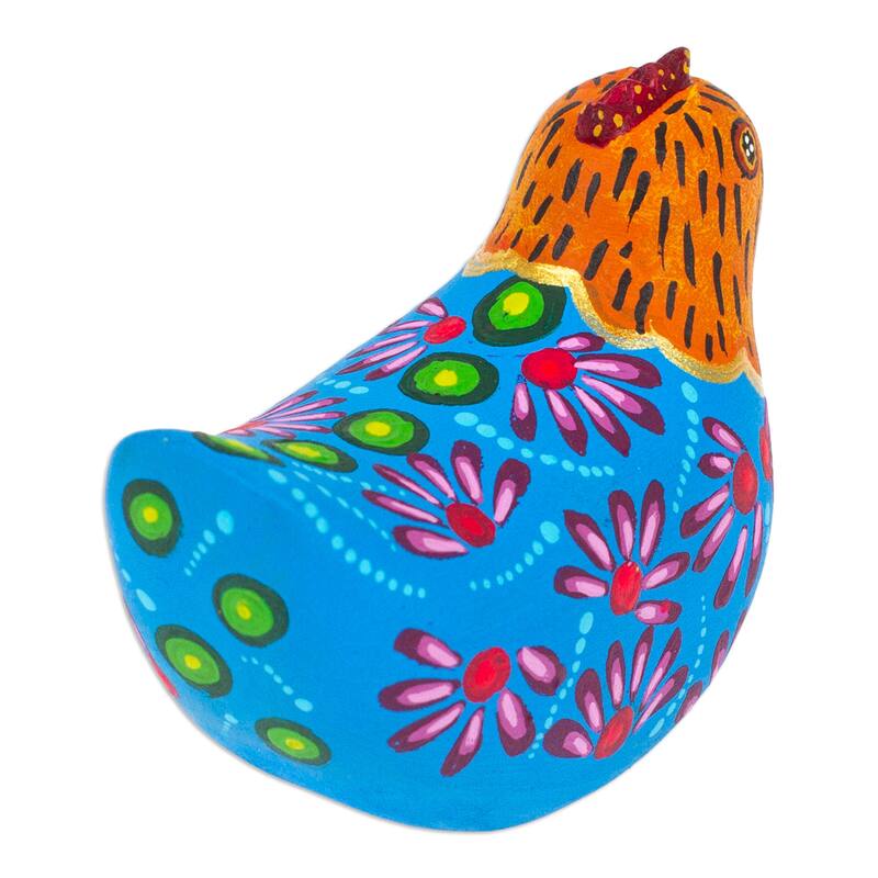 Novica Handmade Blue Hen Wood Alebrije Figurine