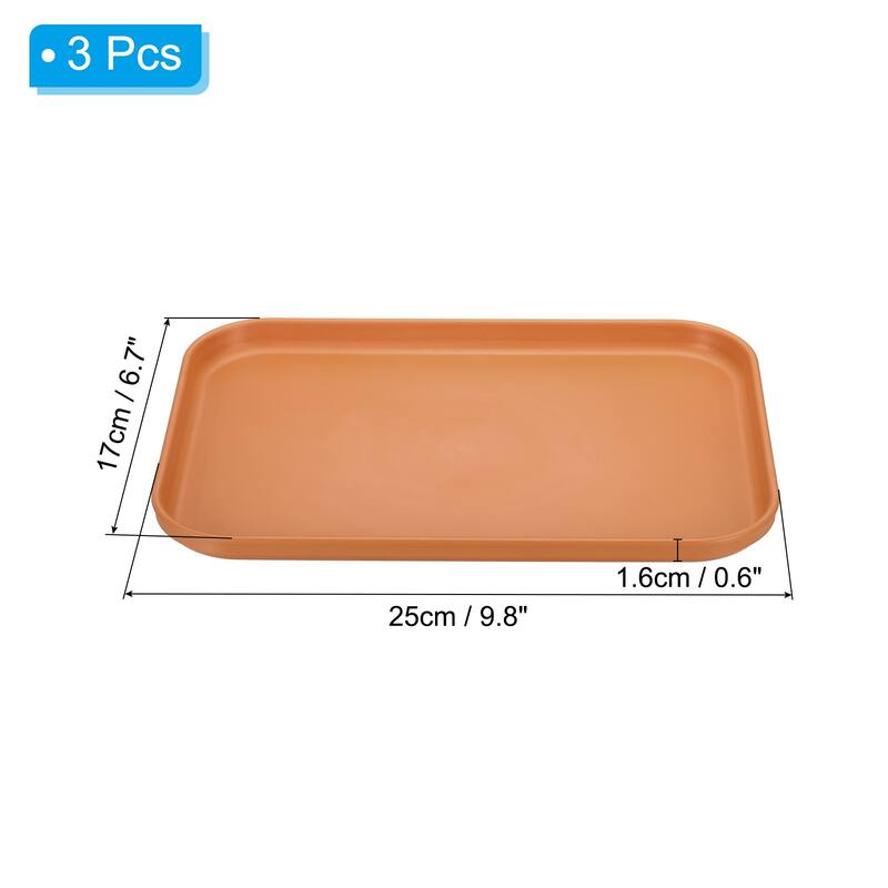 3Pcs Plastic Fast Food Serving Tray 9.8" x 6.7", Serving Platter - 9.8" x 6.7" - Orange