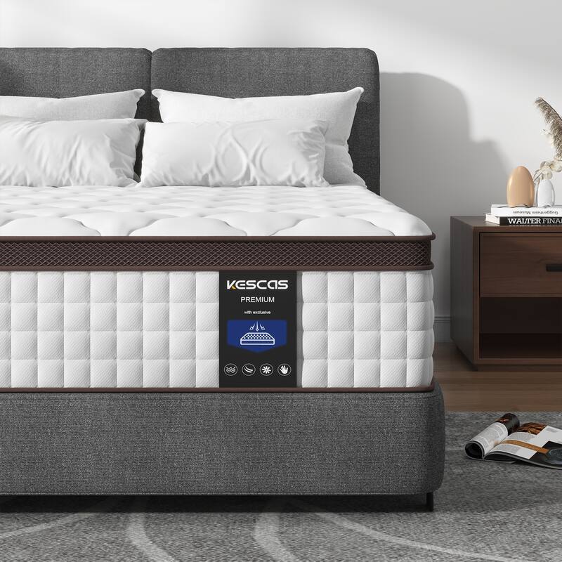 Queen Size Mattress,12 Inch Hybrid Memory Foam and Pocketed Springs Mattress - White