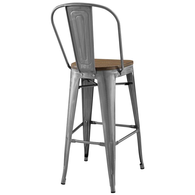 Industrial Modern Steel Bistro Bar Stool With Bamboo Seat in Black