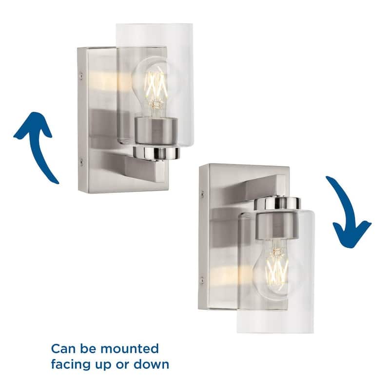 Goodwin Collection One-Light Brushed Nickel Modern Vanity Light with Clear Glass - Small