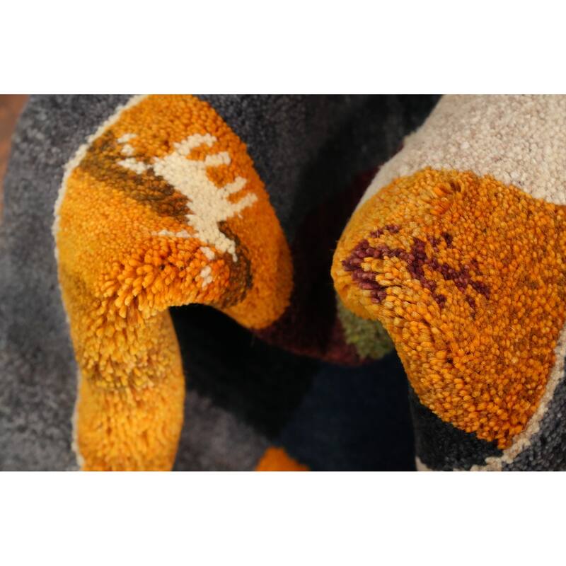 Hand Knotted Oriental 100% Wool Carpet Modern Geometric Multi-Colored Gabbeh Runner Rug - 4' 7'' X 2' 3''