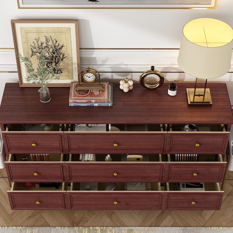 63"W Wood Dresser Bedroom Storage Drawer Organizer Closet 9 Drawer