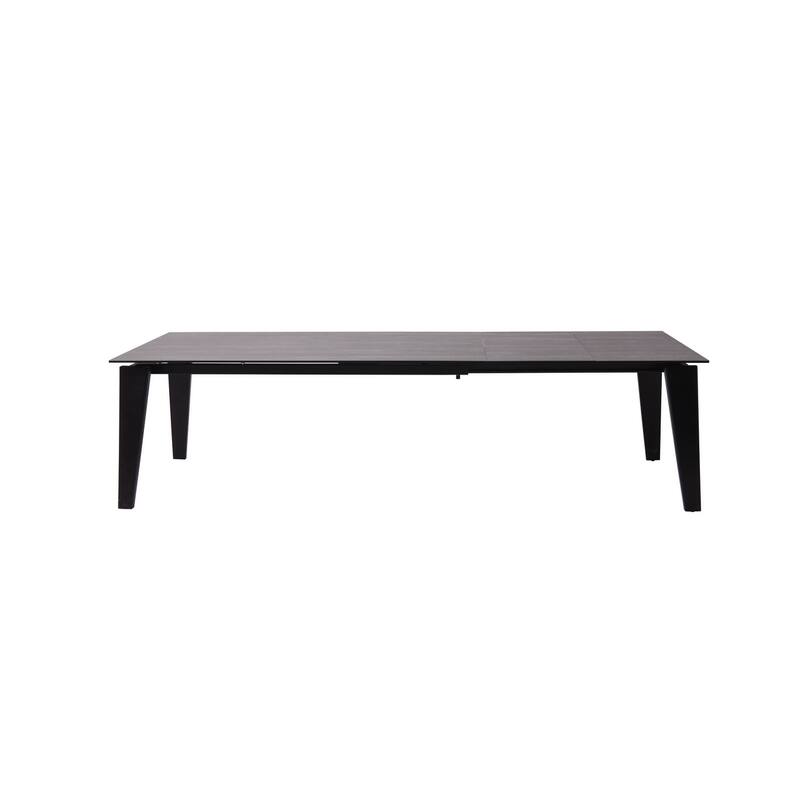 71" Gray And Black Ceramic And Solid Wood Drop Leaf Dining Table
