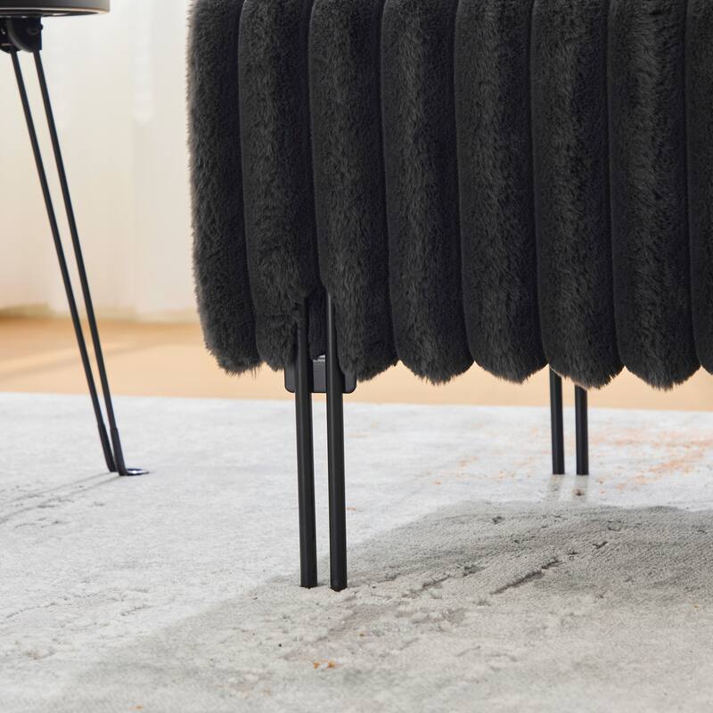 Roomfitters Faux Fur Loveseat Bench, 2-Seater Small Sofa Window Ottoman Footrest with Adjustable Back and Metal Legs