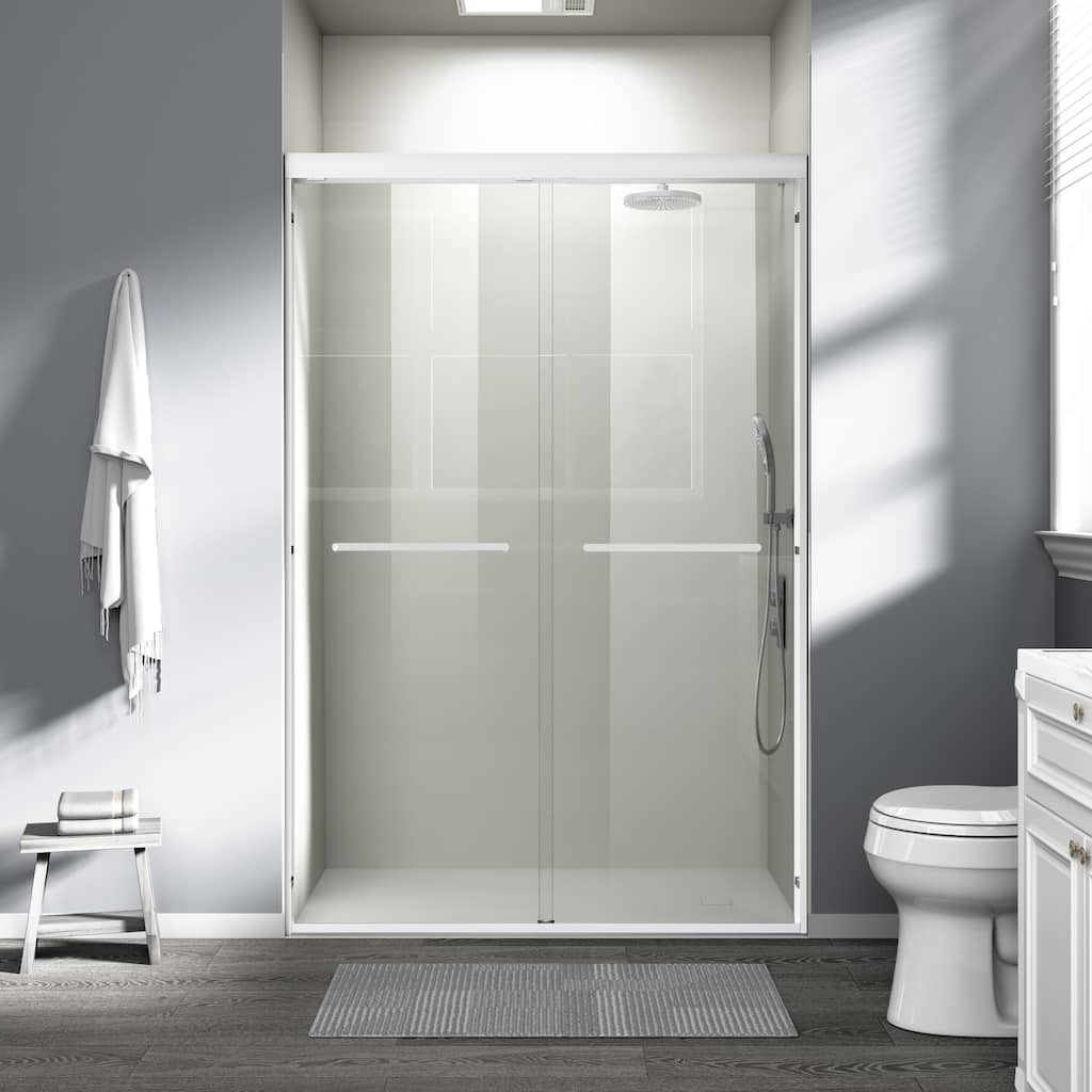 ABRUZZO 44-48" W x 72" H Semi-Frameless Double Sliding Tempered Glass Shower Door with Dual Towel Bars