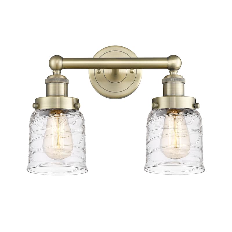 Innovations Lighting 616-2W-10-16 Bell Vanity Bell 2 Light 16" Wide - Antique Brass / Clear Deco Swirl