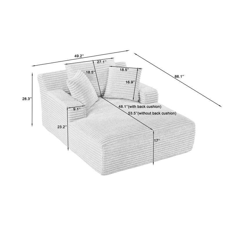 Lazy Sofa Chair Single Chaise Lounge Corduroy Upholstered Sleeper Sofa Ergonomic Couch Chair with Full Foam Cushion and Pillows