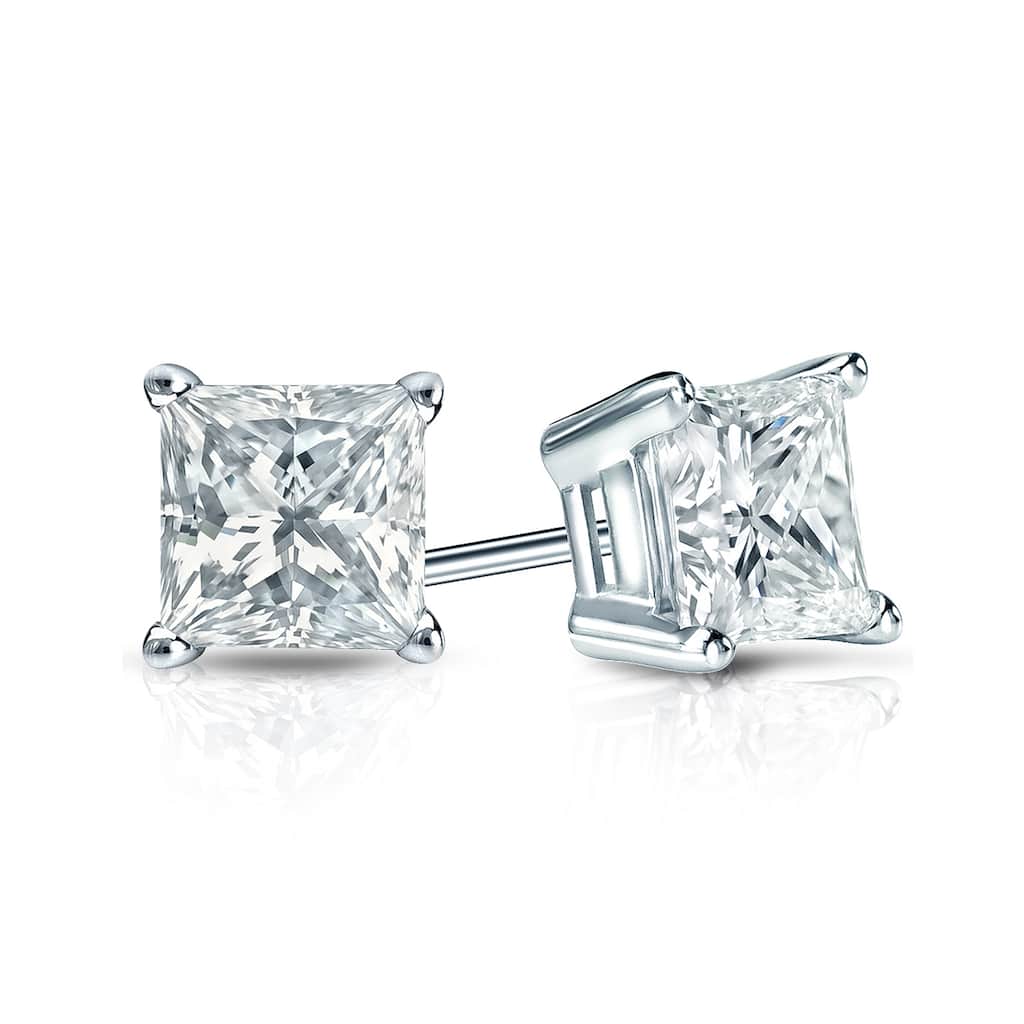 Auriya Natural Princess 4-Prong Diamond Stud Earrings 1.00 to 3.00 ct. tw. Push-Back (F-G VS)