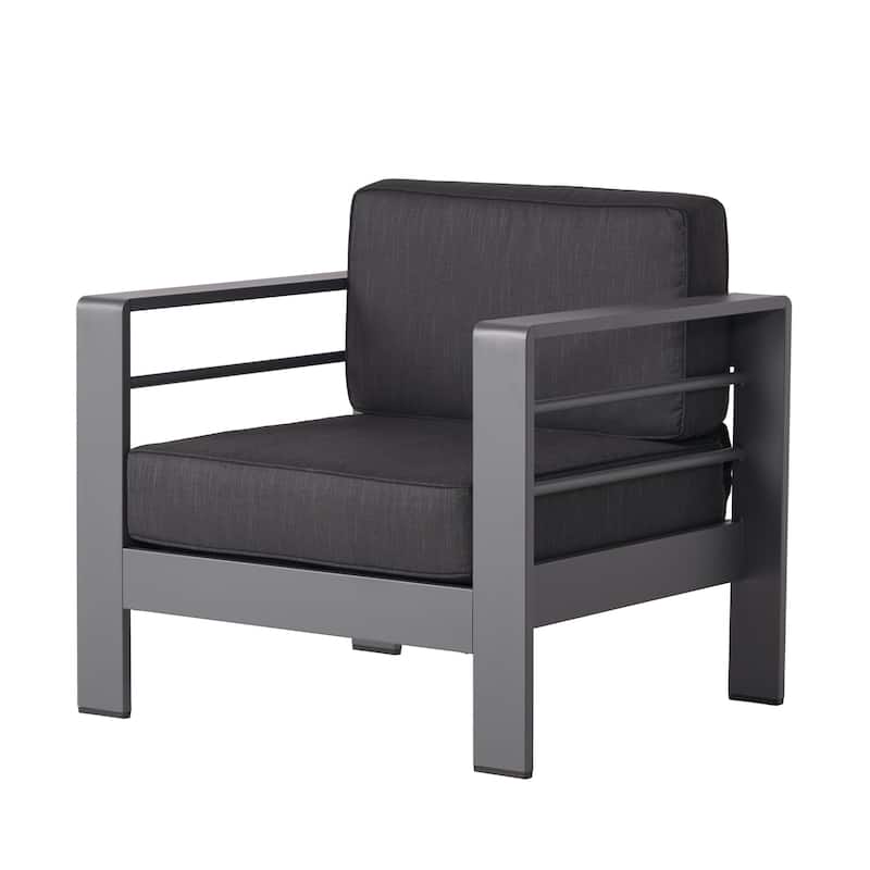 Cape Coral Outdoor Aluminum Tempered Glass 4-piece Sofa Chat Set with Cushions by Christopher Knight Home