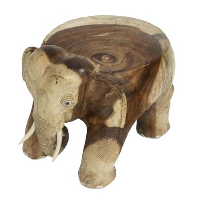 NOVICA Handmade Elephant Relaxation Wood Stool (11.5 Inch) - 11.5" H x 11" W x 13.75" D