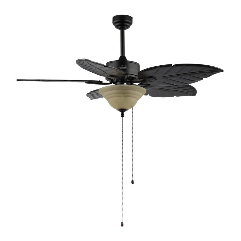 Owen 52" 3-Light Coastal Bohemian Iron/Wood Palm Leaf LED Ceiling Fan with Pull Chain, by JONATHAN Y