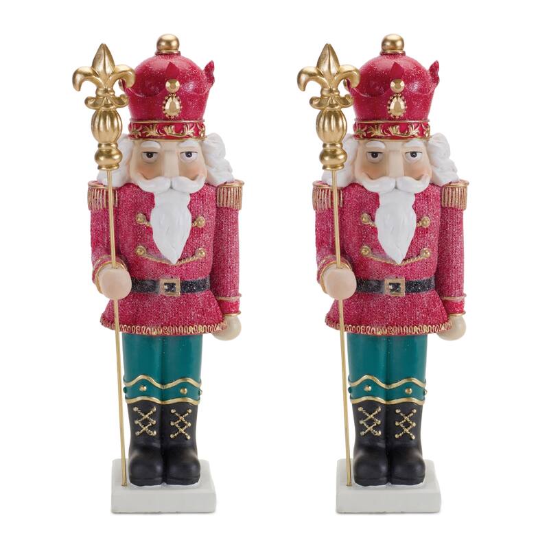 Set of 2 Nutcracker Figures 12.75 Inches Resin Christmas Decor - 4.25” x 4.5” x 12.75” - Red-Gold