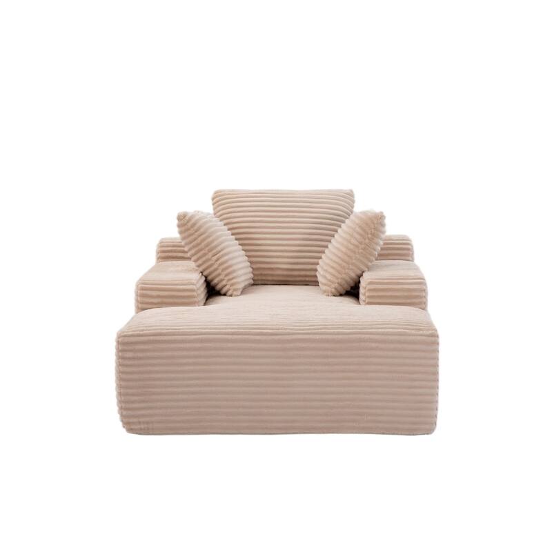 Oversized Chaise Lounge Chair, Corduroy Upholstered Sleeper Sofa Daybed, Beige