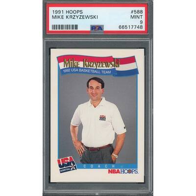 Mike Krzyzewski 1991 Hoops Basketball Card #588 Graded PSA 9 - 8'6" x 11'6"