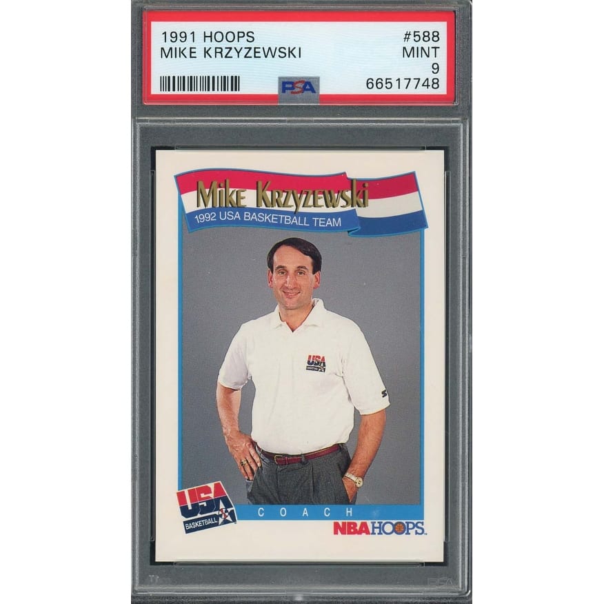 Mike Krzyzewski 1991 Hoops Basketball Card #588 Graded PSA 9 - 8'6" x 11'6"