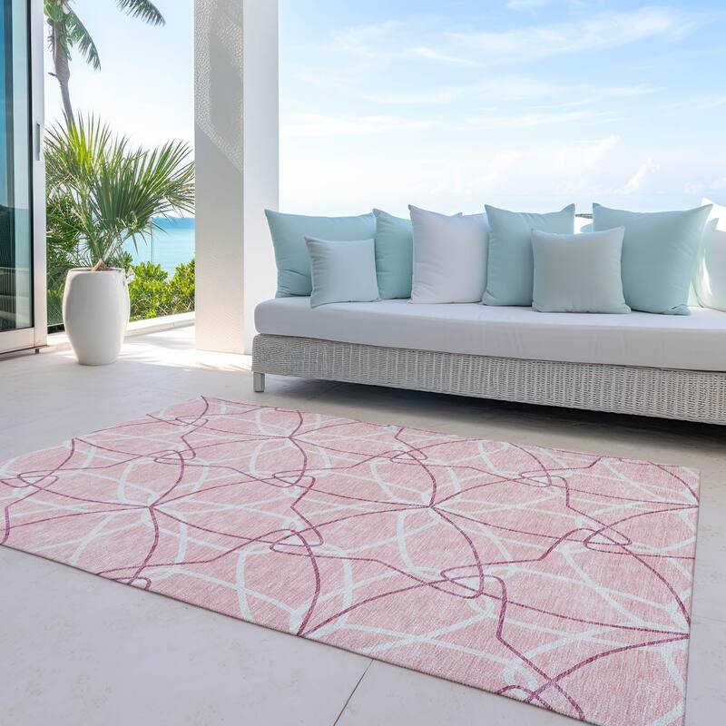 Machine Washable Indoor/ Outdoor Abstract Prism Chantille Rug - Pink - 5' x 7'6"