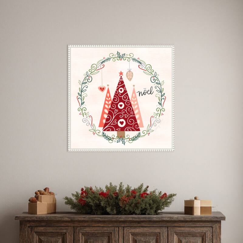 Hygge Christmas III by Noonday Design (22 x 22 in.), Framed Canvas Wall Art Print - Sylvie Beaded White
