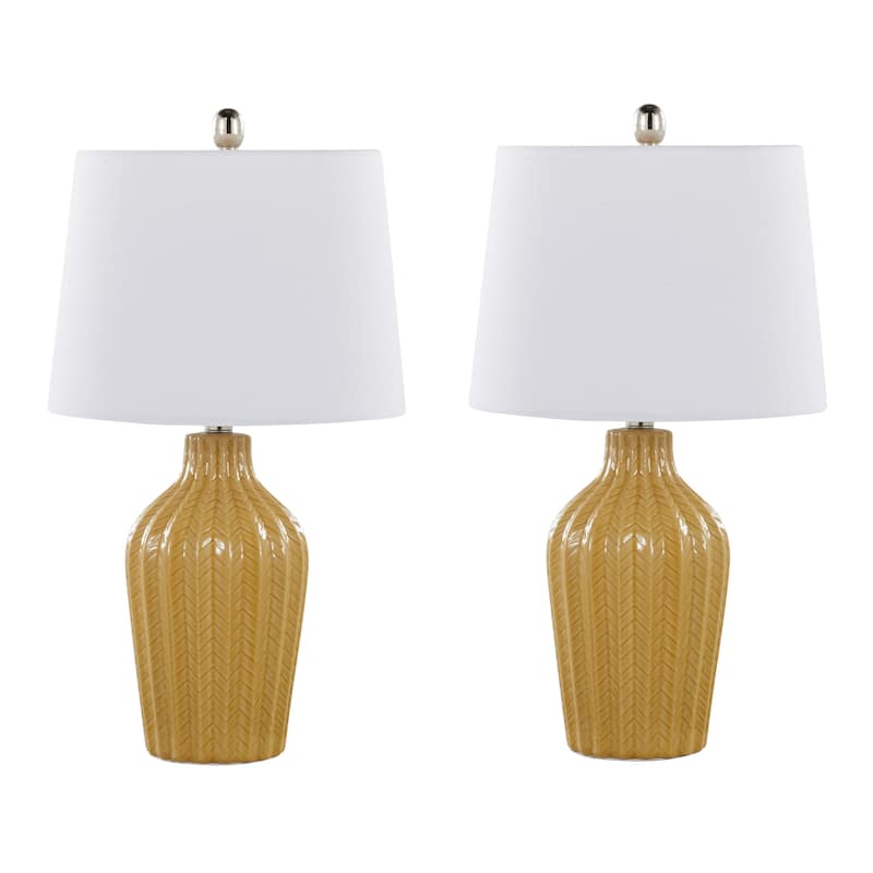 Rockwell 23" Ceramic Table Lamp Linen Shade (Set of 2) - Glossy Misted Yellow Ceramic/White Shade