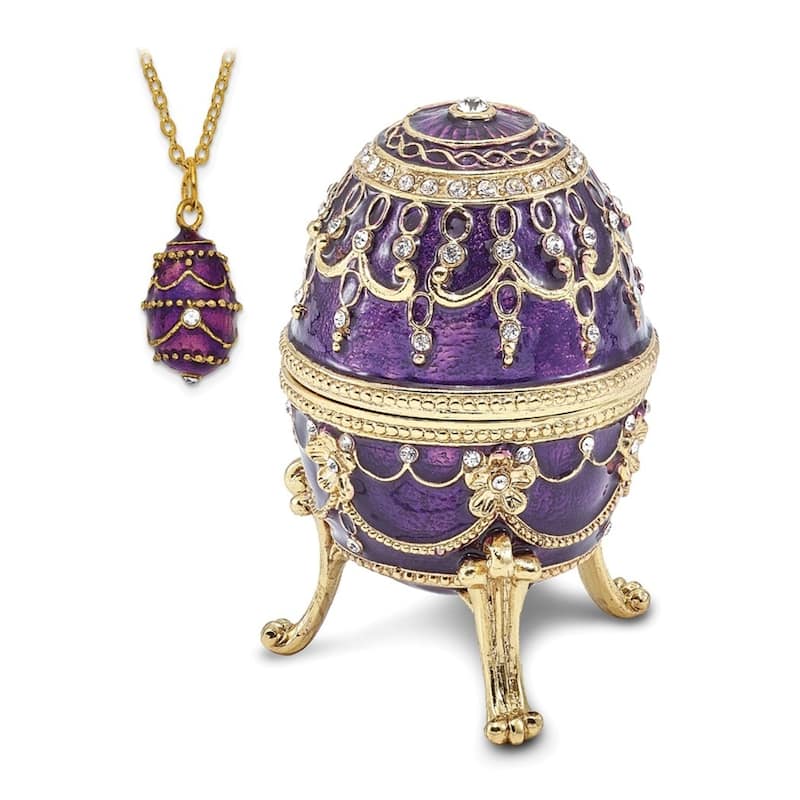 Curata Pewter Crystals Gold-Tone Enameled Imperial Purple (Plays Unchained Melody) Musical Egg -2.5" x 4"