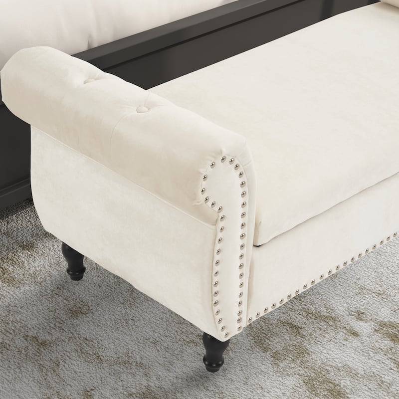 Velvet Storage Rectangular Bench With 1 Pillow,Ottoman For Living Rooms And Entryway