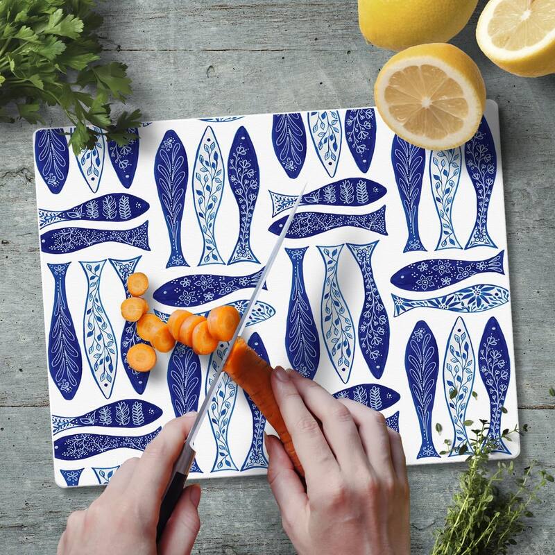 Blue Fish 3mm Tempered Glass Cutting Board 10” x 8” Manufactured in the USA Cheese Board Bar Board Dishwasher Safe