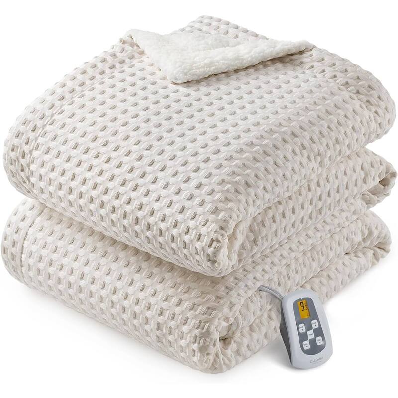 Heated Electric Blanket with LCD Dual Controller, Beige - 62"x84"