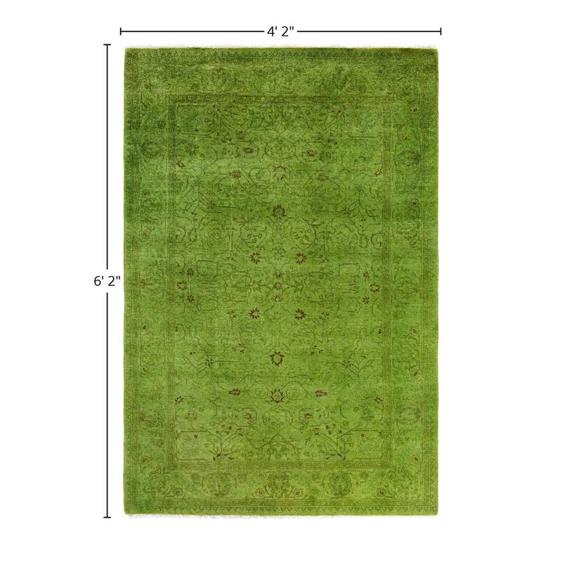 Overdyed One-of-a-Kind Hand-Knotted Area Rug - Green - 4' 2" x 6' 2"