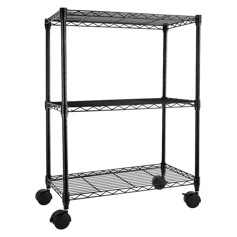 Heavy Duty 3-Shelf Shelving Steel Organizer Wire Rack with Wheels, Adjustable Storage Units,Black - 23" W x 13" D x 30" H