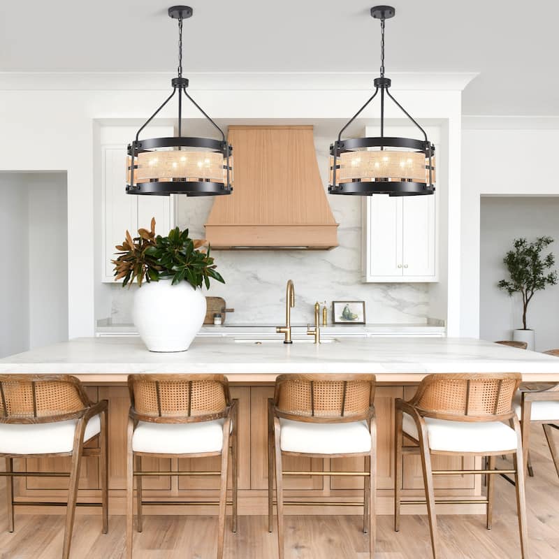 18.9inch 6-Light Farmhouses Chandelier with Metal and Hemp Rope Fabric Patchwork Frame for different rooms