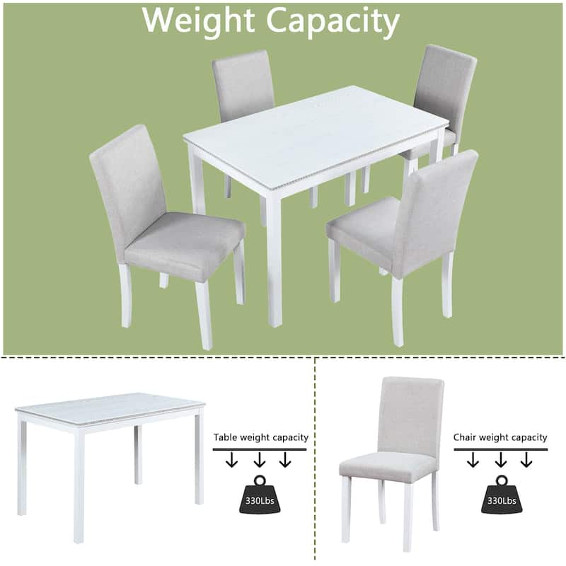 GDFStudio - Glenridge 5-Piece Classic Crystal Design Rectangular Dining Table Set with 4 Upholstered Chairs