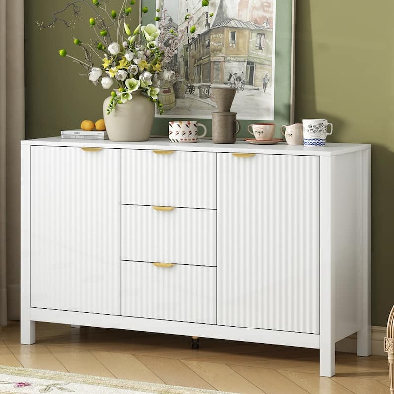 Storage Console Table with Metal Handles - White