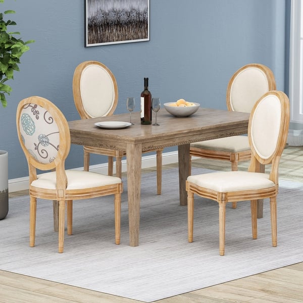 slide 2 of 10, Phinnaeus French Country Dining Chairs (Set of 4) by Christopher Knight Home Light Beige with Blue Floral + Natural
