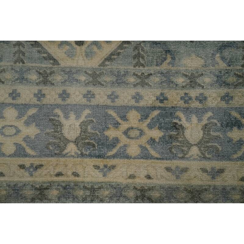 Hand-knotted Transitional Silk Carpet Blue Oushak Rug Geometric Oriental Area Rug - 9' 10'' X 6' 6''
