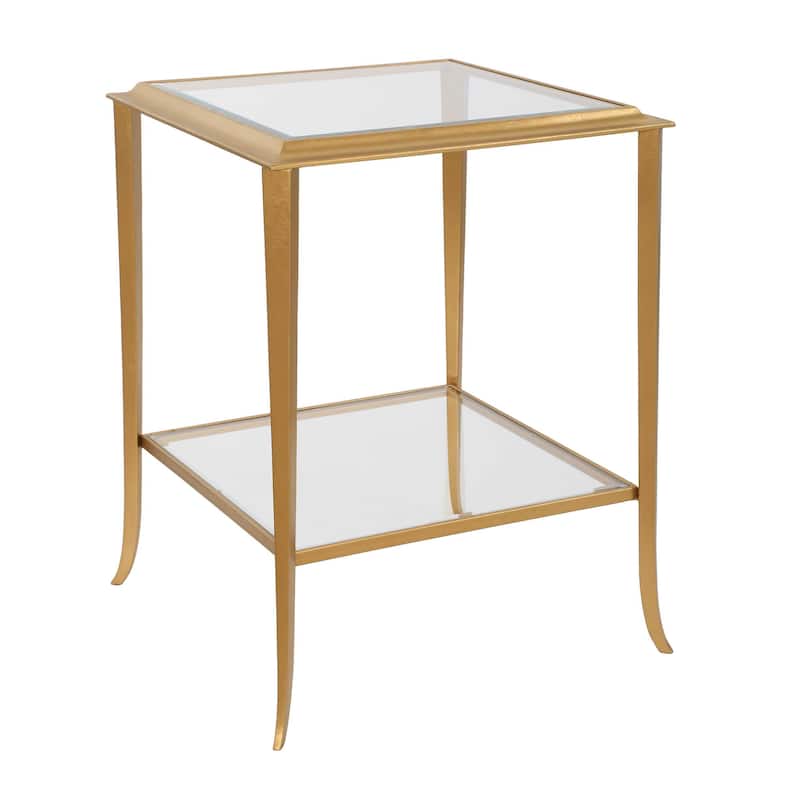 Strick & Bolton Gold Leaf Tempered Glass Square End Table