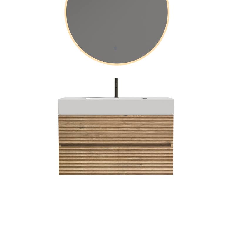 GDFStudio - Grace Wall-Mounted Bathroom Vanity with Engineered Quartz Sink & Soft Close Drawers, without Drainage and Faucet