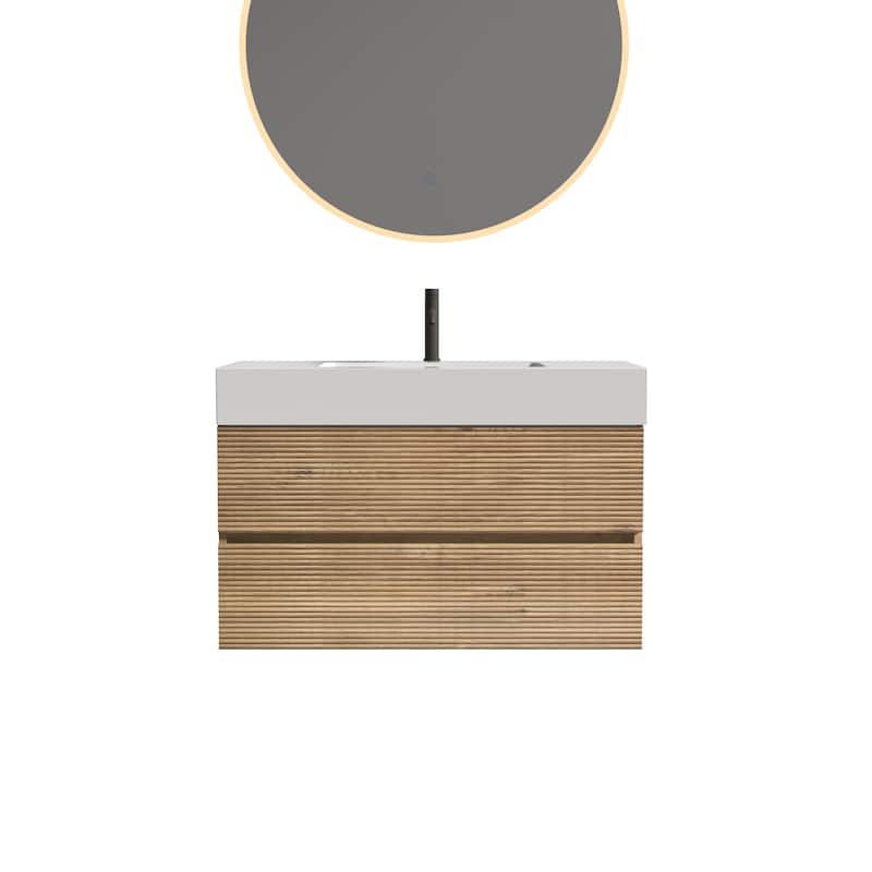 Wall Mounted Bathroom Vanity with Solid Surface Sink and Soft Drawers