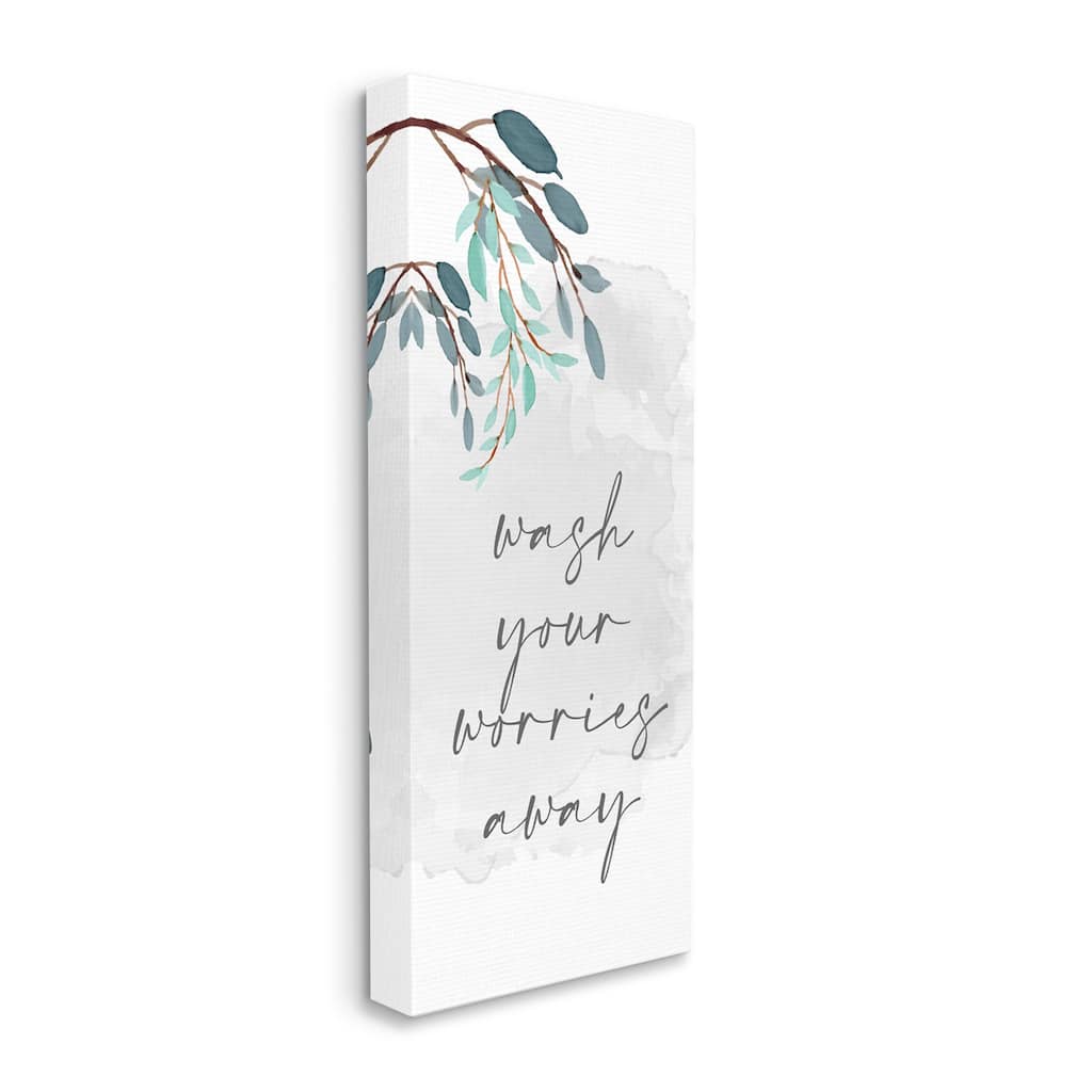 Stupell Wash Your Worries Away Bathroom Phrase Blue Tree Branches Canvas Wall Art - Grey