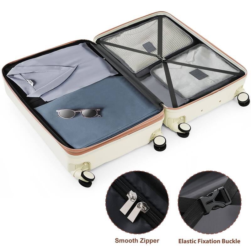 Luggage Sets Four Piece, ABS Durable Suitcase with Travel Bag