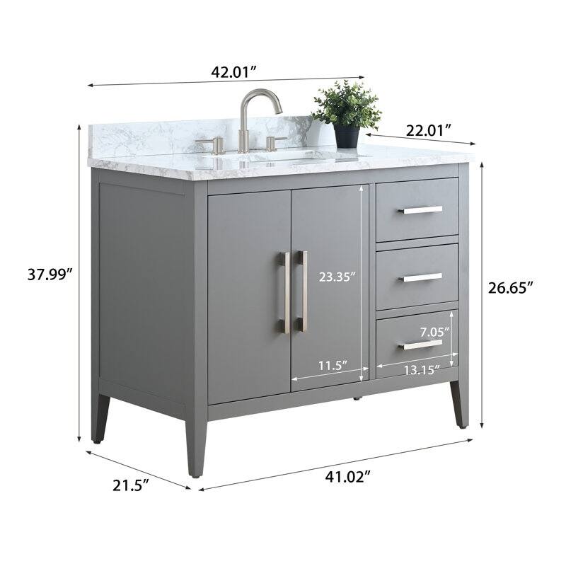Vanity Art 42" Single Sink Bathroom Vanity Cabinet with Engineered Marble Countertop