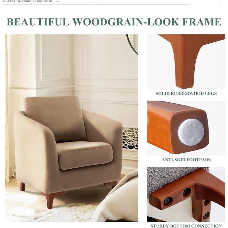 Sherpa Accent Chair with Storage Ottoman Set, Upholstered Barrel Club Arm Chair with Footrest Set of 1/2