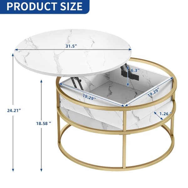 Round Lift Top Coffee Table White Marbling Top and Gold Frame - Bed ...