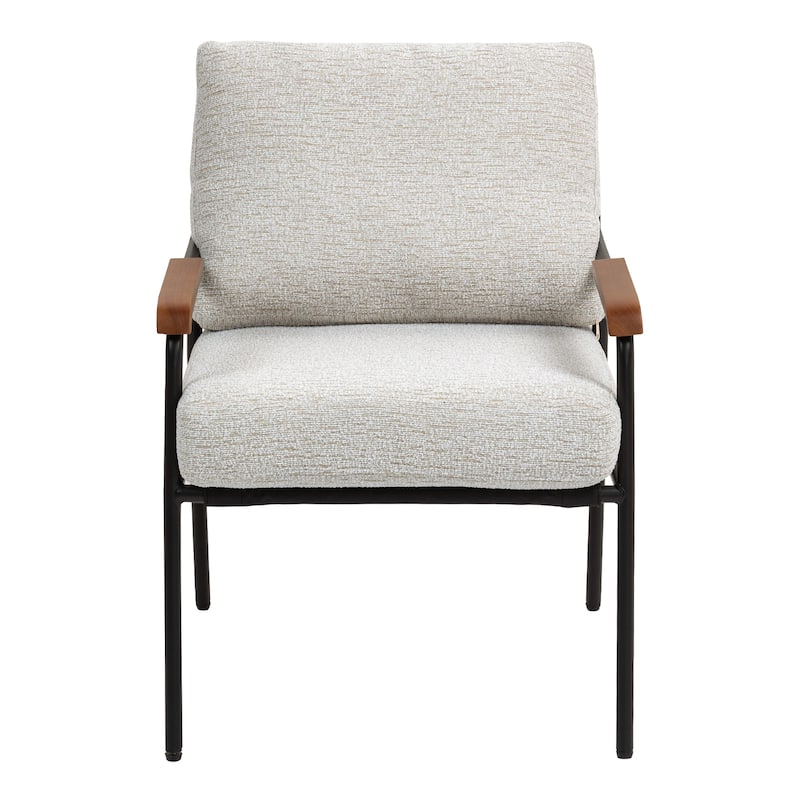 Fabric Accent Chair with Wood Armrests and Metal Frame