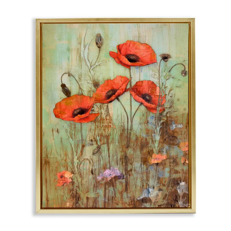 Stupell Rustic Red Poppies Framed Floater Canvas Wall Art Design by Enrico McGarrigle