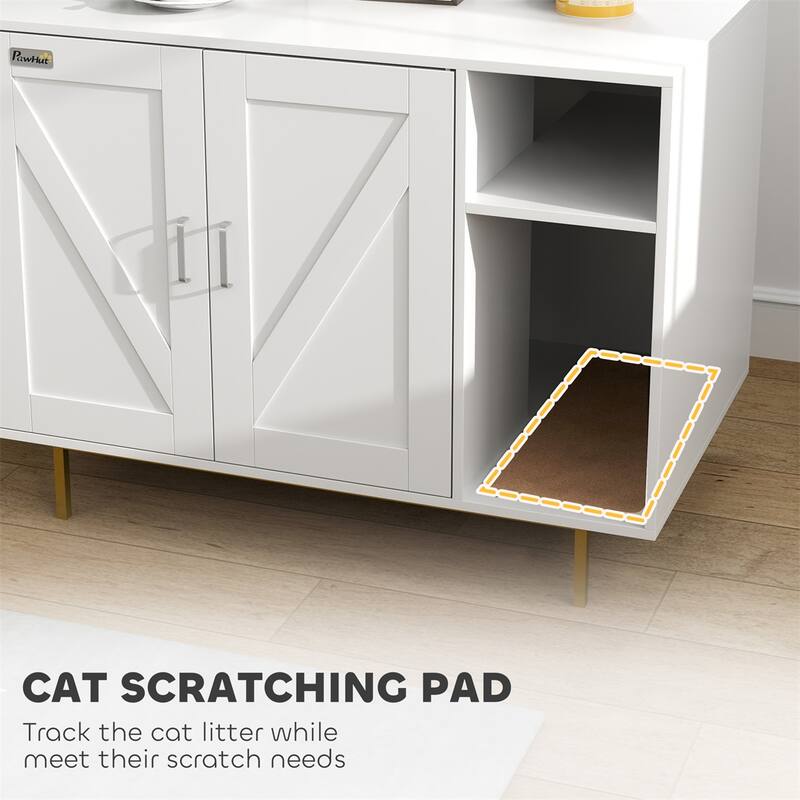 White Cat Litter Box Enclosure with Storage Scratching Mat and Cozy Hidden Cat Condo