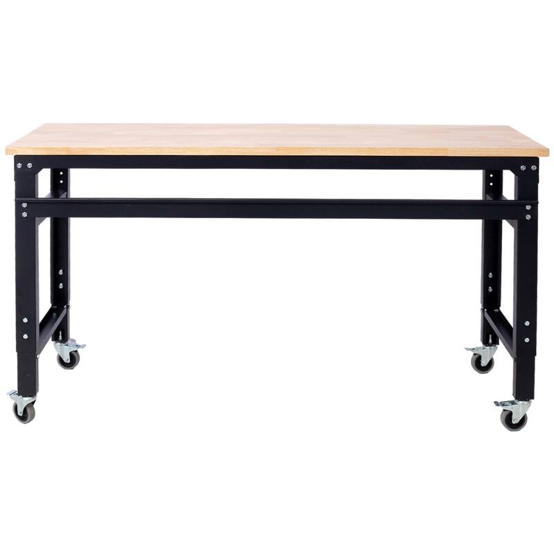 60" Rolling Workbenches with Rubber Wood Top and Adjustable Height