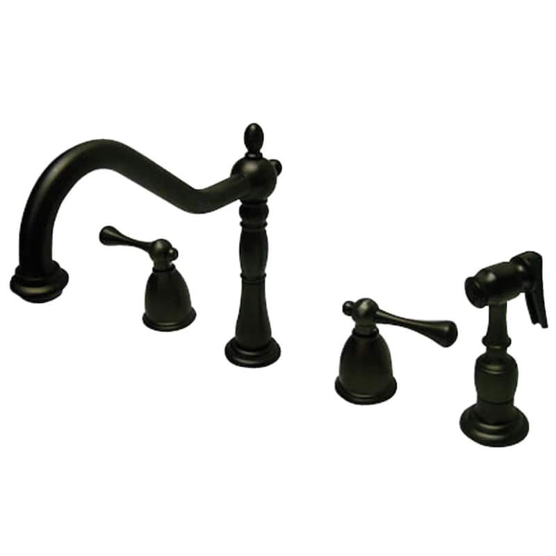 English Country Deck Mount Widespread Kitchen Faucet with Brass Sprayer - Oil Rubbed Bronze