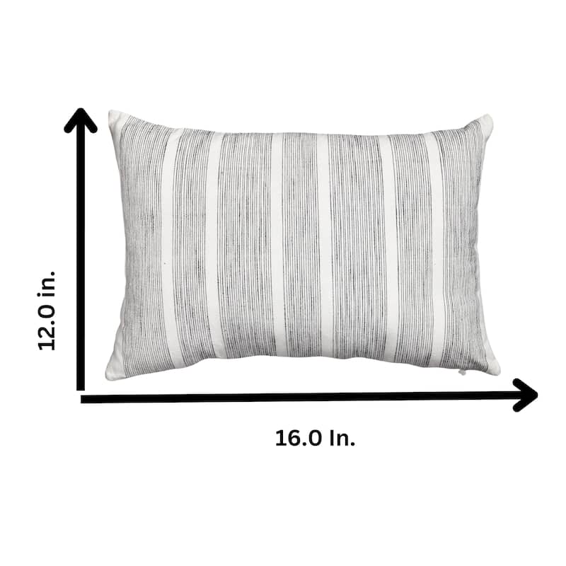 16"x12" Black Woven Linea Stripe Lumbar Yarn Dyed Cotton Accent Decorative Throw Pillow Poly Filled Removable Insert Rectangle