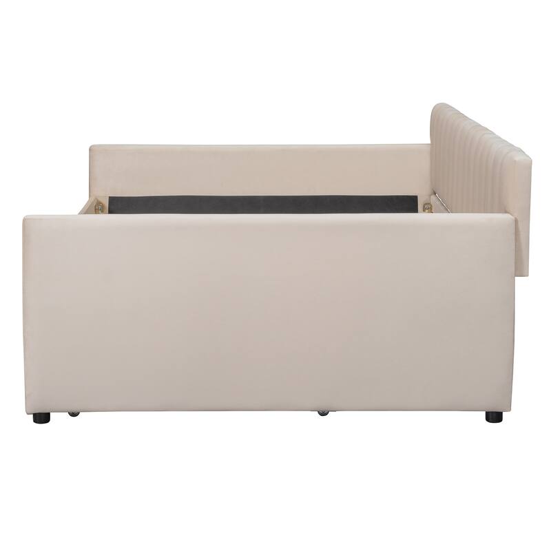 Full Size Upholstered daybed with Trundle and Wood Slat Support
