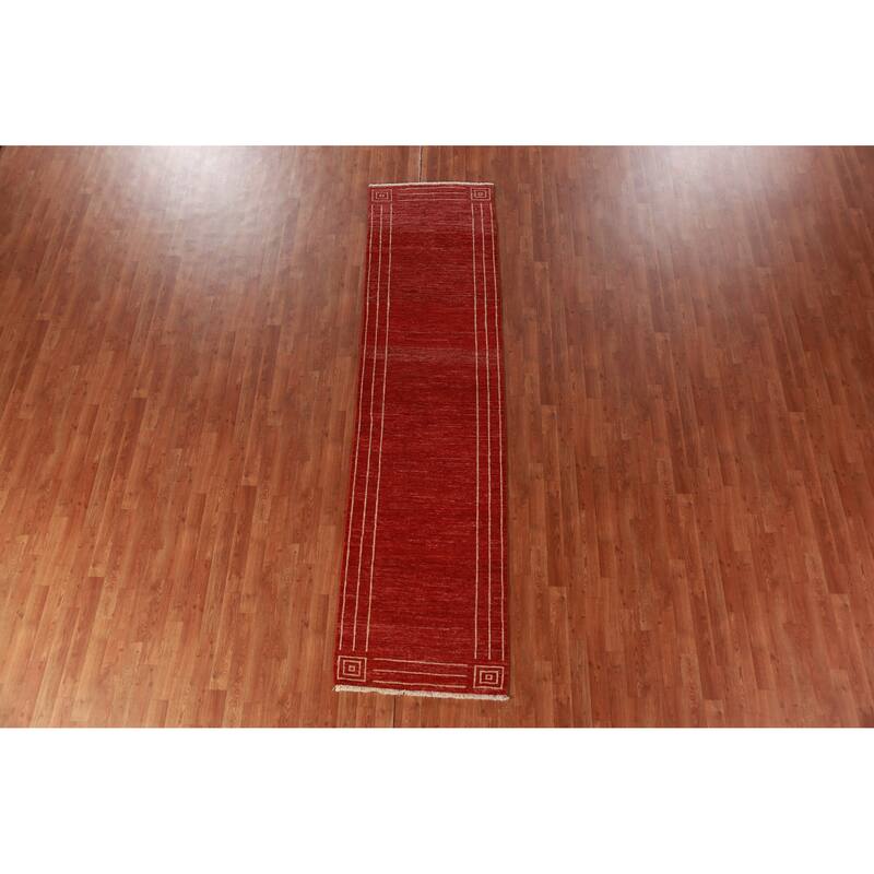 Red Gabbeh Kashkoli Oriental Runner Rug Hand-Knotted Wool Carpet - 2'7"x 10'2"